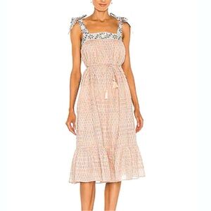 Cleobella Cassandra Midi
Dress Scallop Block Print Shoulder Ties SZ S EUC